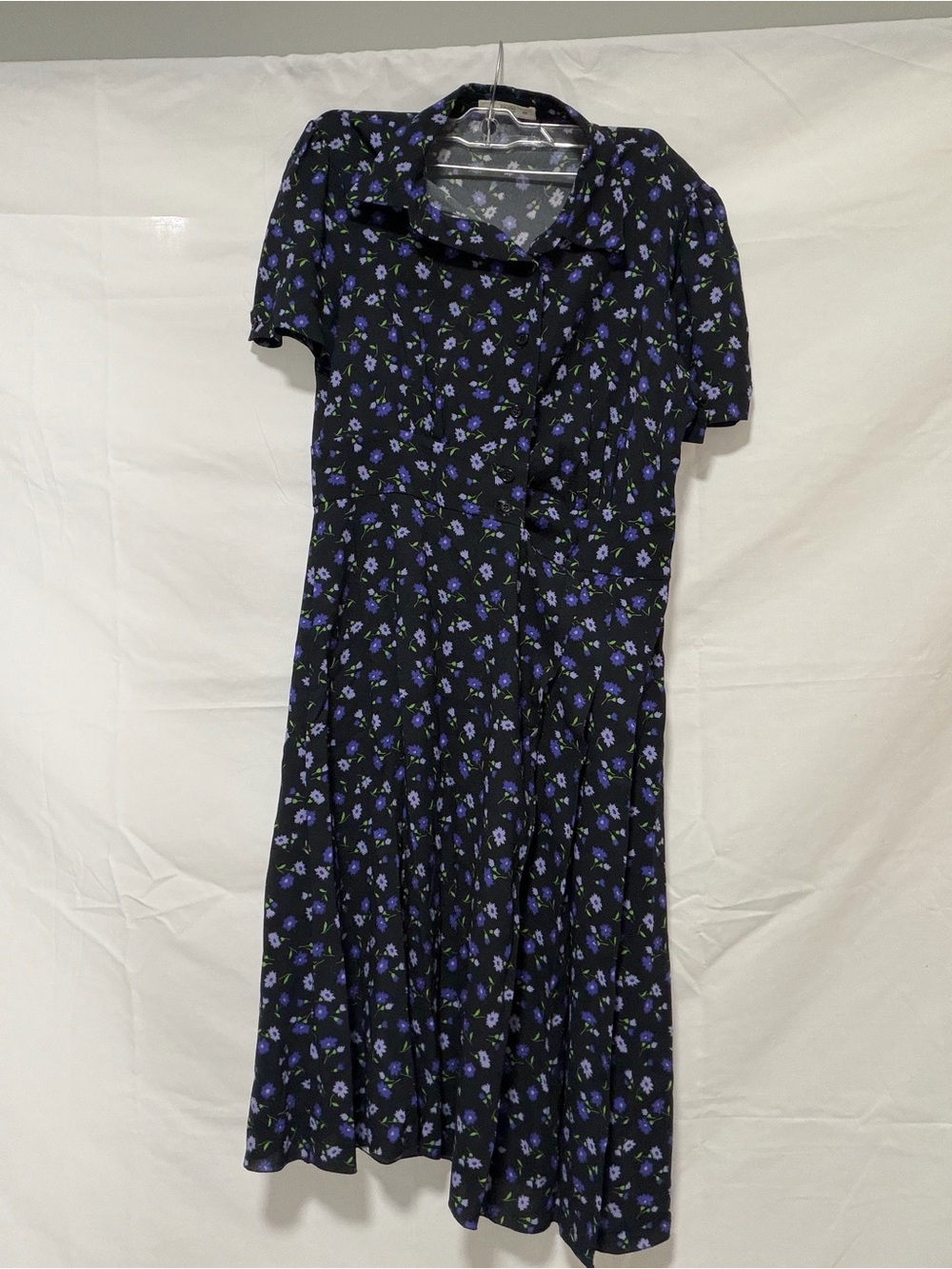 Prada Black Midi Dress with Small Blue Floral Print